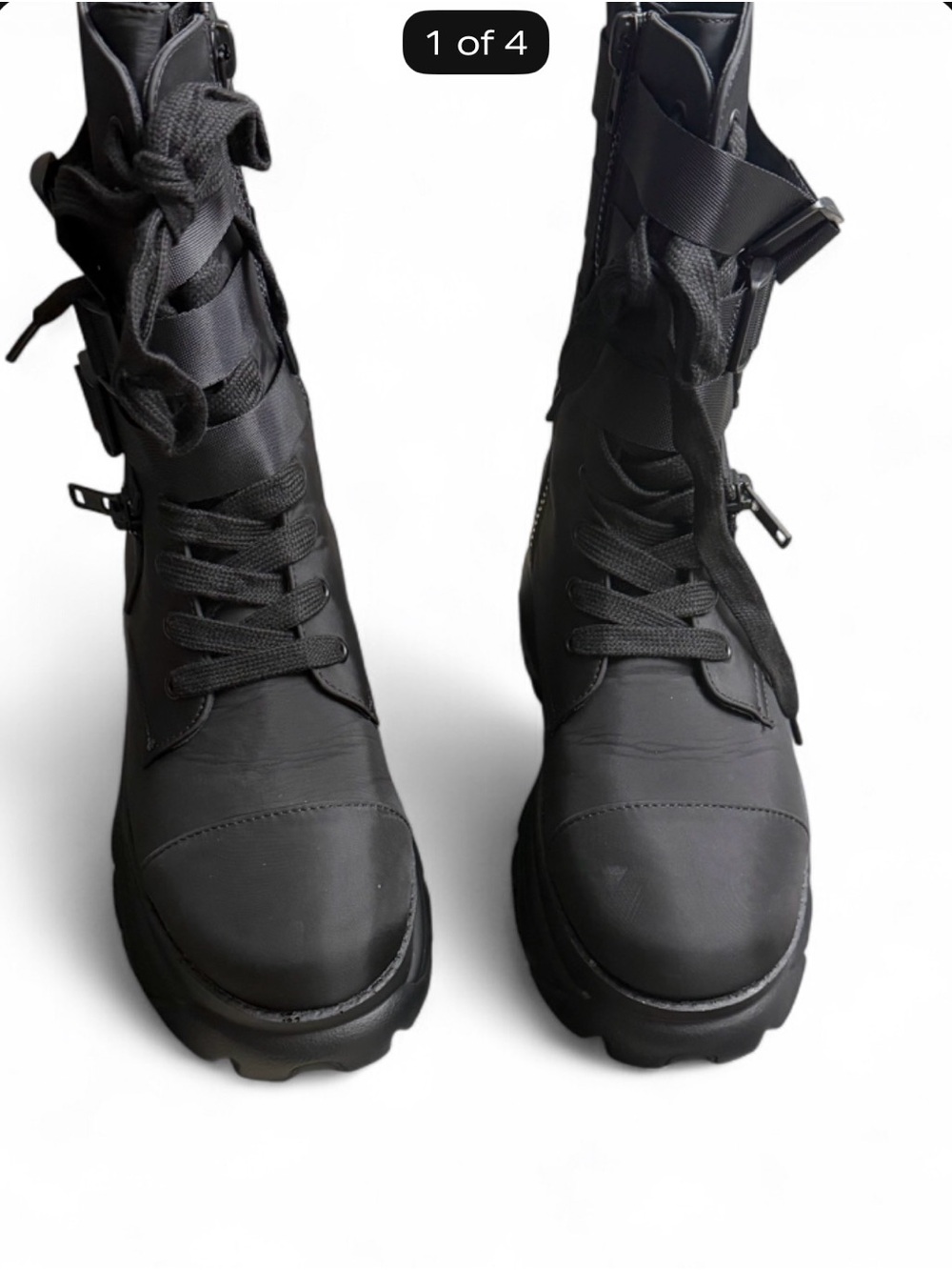POSTER GIRL Black Lace-Up Combat Boots with Buckle Straps